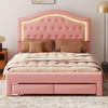 Modern Leather Bed with Tufted Headboard and LED Lighting