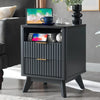 Modern Nightstand with Faux Marble Top, Fluted Design, and Charging Station