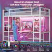 Twin Metal Loft Bed with U-Shaped Desk and RGB LED Lights