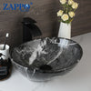 Contemporary Round Ceramic Vessel Sink with Antique Brass Waterfall Faucet & Pop-Up Drain