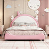 Modern Pink Velvet Platform Bed with Unicorn-Shaped Headboard and Storage Space