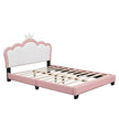 Full Size Crown-Shaped Upholstered Day Bed with Faux Leather Finish - Pink