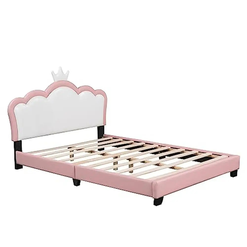 Full Size Crown-Shaped Upholstered Day Bed with Faux Leather Finish - Pink