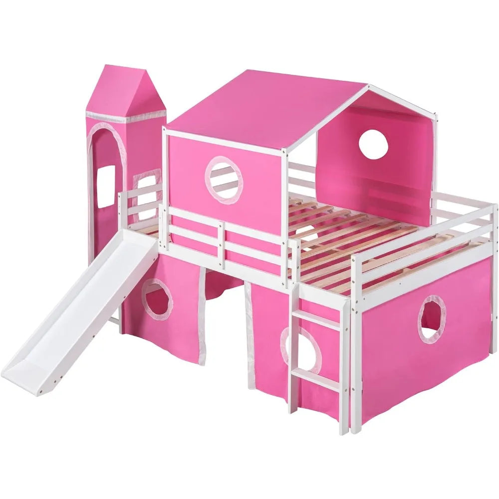 Kids Loft Bed with Slide and Playhouse Design