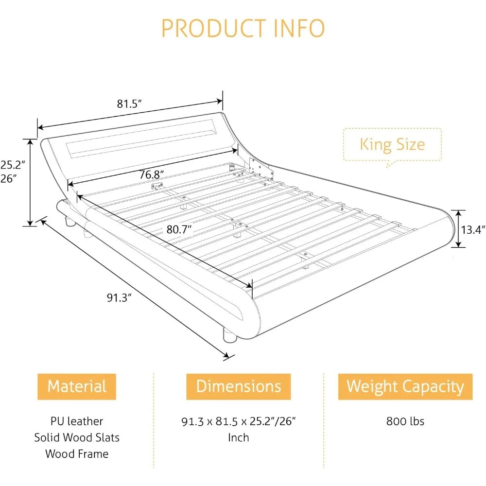 Minimalist Modern King Bed Frame with LED Adjustable Headboard