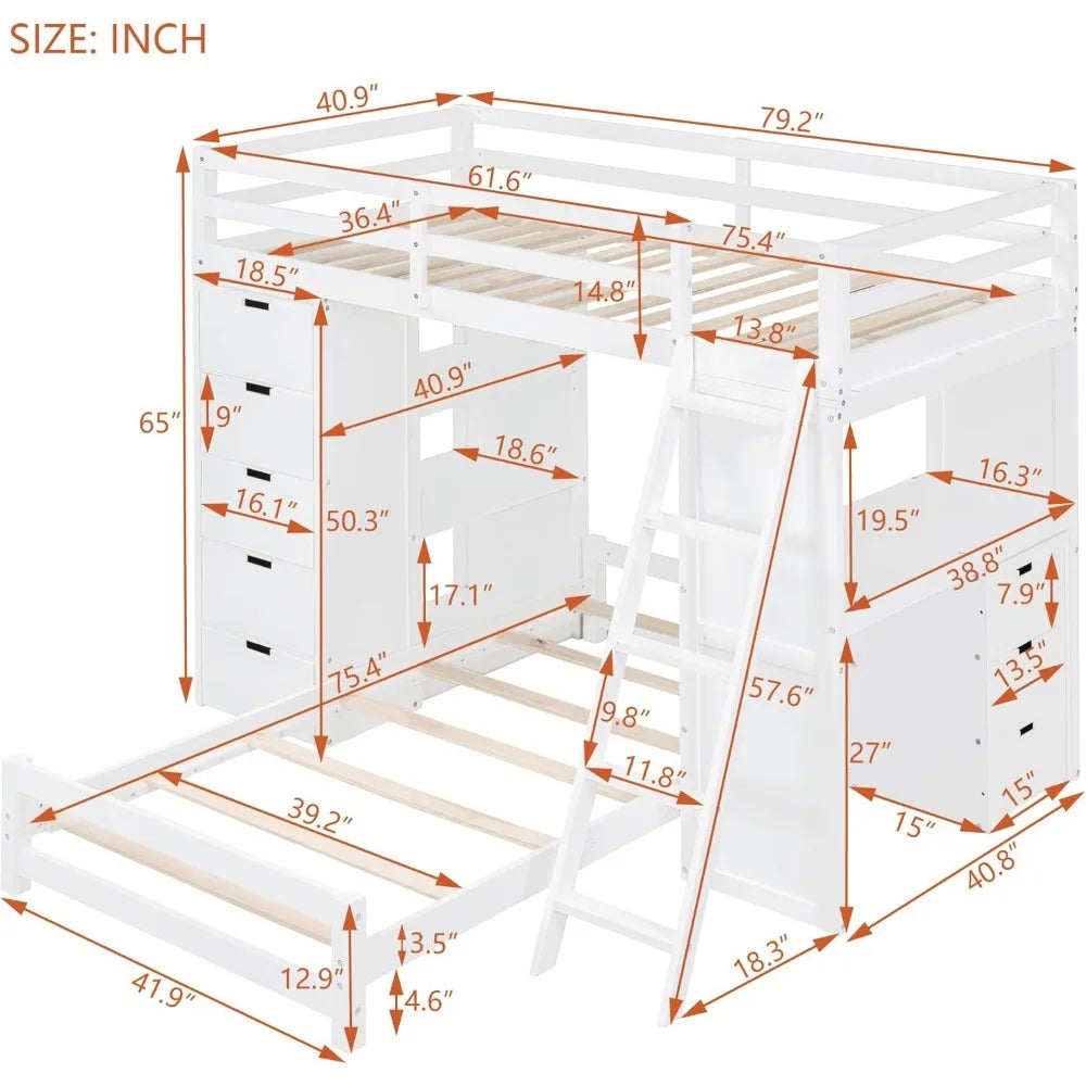 Classic Style Bunk Bed with Storage