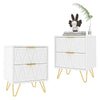 Modern Bedside Table with 2 Drawers & Gold Metal Legs