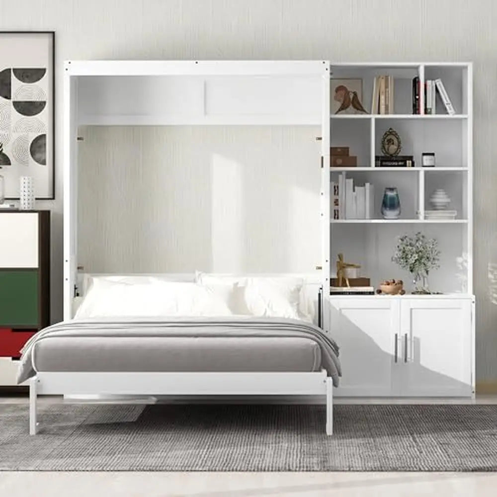 Full-Size Murphy Bed with Storage, Foldable Design, and Durable Wood Frame