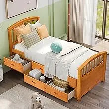 Modern Twin Bed Frame with 6 Drawers