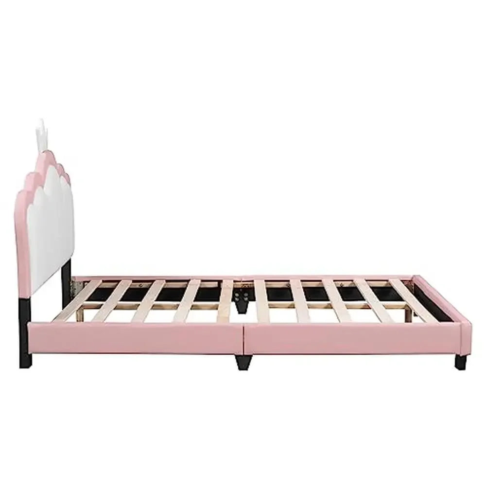 Full Size Crown-Shaped Upholstered Day Bed with Faux Leather Finish - Pink