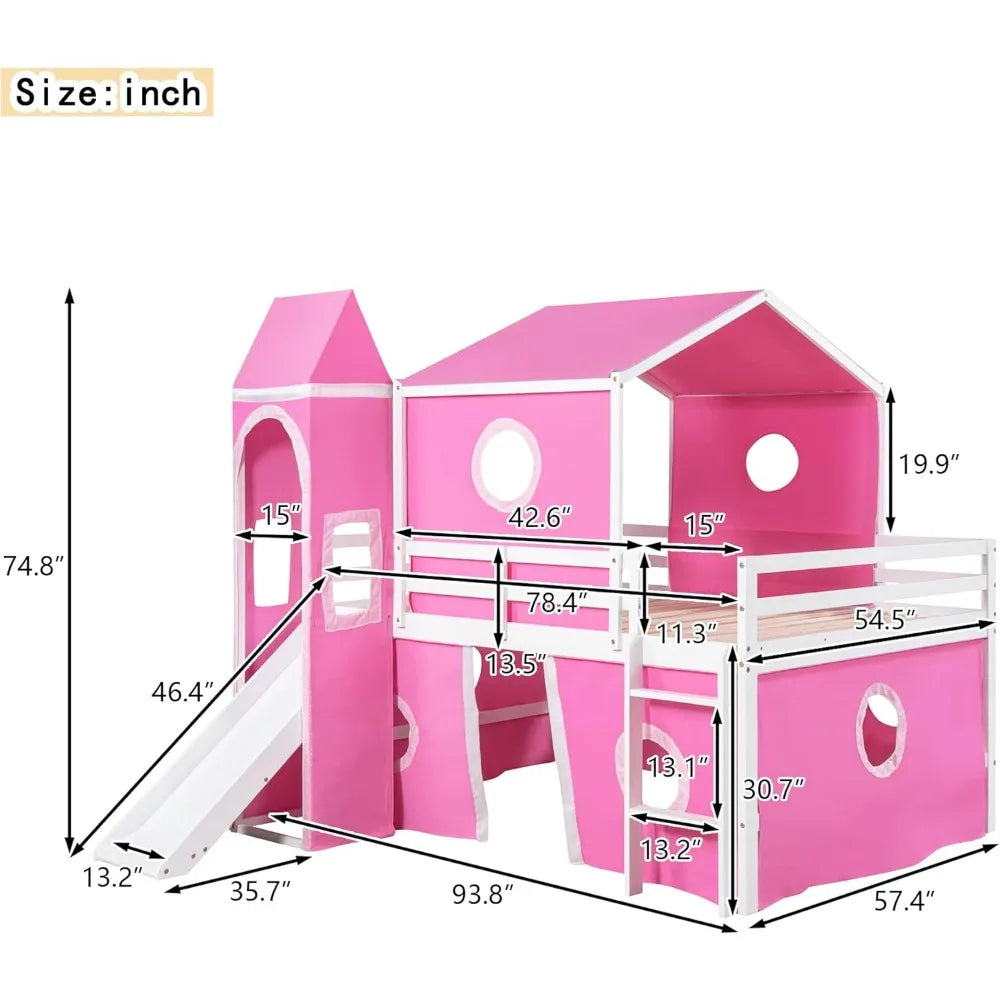 Kids Loft Bed with Slide and Playhouse Design