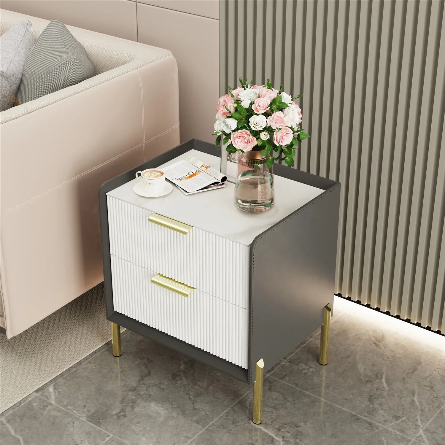 Stylish Modern Nightstand with 2 Drawers - Fully Assembled Design