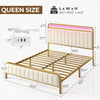 Velvet Upholstered Bed Frame with LED Lights