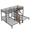 Versatile Metal Bunk Bed with Shelves and Sturdy Frame - Twin/Twin - Black