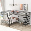 Space-Saving Triple Bunk Bed with Storage Shelves and L-Shaped Design