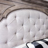 Highland Park King Panel Bed with Button Tufted Cream Fabric and Distressed Driftwood Finish