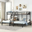 Versatile Metal Bunk Bed with Shelves and Sturdy Frame - Twin/Twin - Black