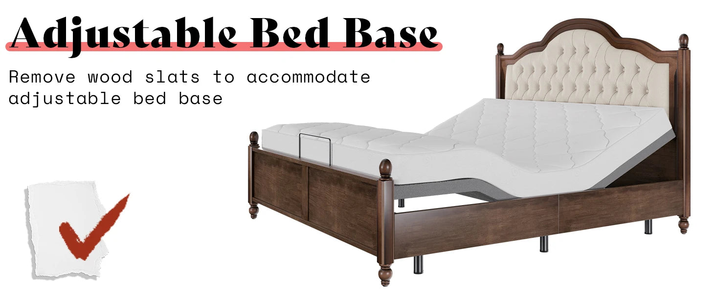 Rubberwood Bed Frame with Elegant Headboard