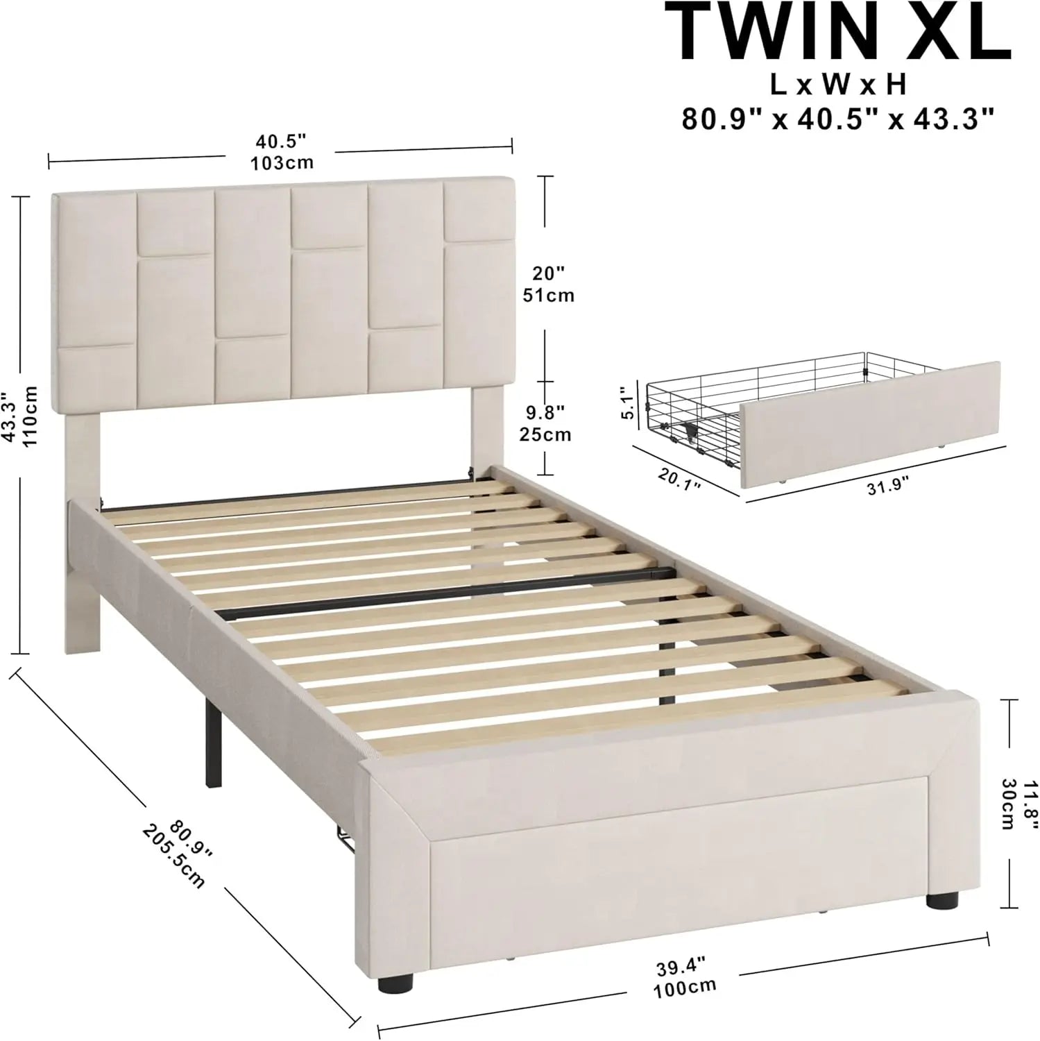 Modern Upholstered Twin Bed Frame