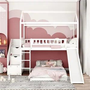 Unleash Imagination: House Bunk Bed - Slide, Storage Steps, and Whimsical Design