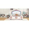 Full Size Seashell-Shaped Upholstered Bed Frame with LED Lights and Children's Slide - Pink & White