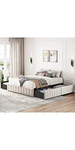 Queen Upholstered Platform Bed with Wing Design