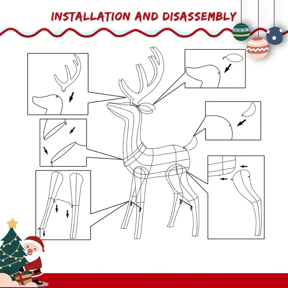 Reindeer Christmas Decorations 48 Inch Outdoor Deer Lights with 70 Warm White LED Lights Waterproof Plug in for Indoor