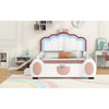 Full Size Seashell-Shaped Upholstered Bed Frame with LED Lights and Children's Slide - Pink & White