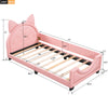 Twin Size PU & Upholstered Daybed with Carton Ears Shaped Headboard in Pink/White