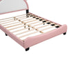 Modern Pink Velvet Platform Bed with Unicorn-Shaped Headboard and Storage Space