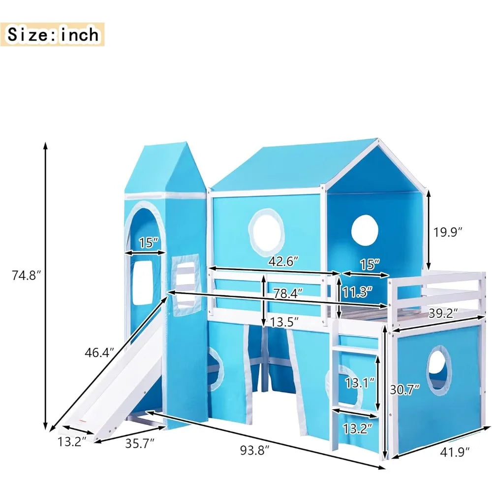 Kids Loft Bed with Slide and Playhouse Design