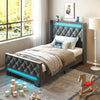 Modern Style Composite Fabrics Bed Frame with RGB LED Light and Charging Station