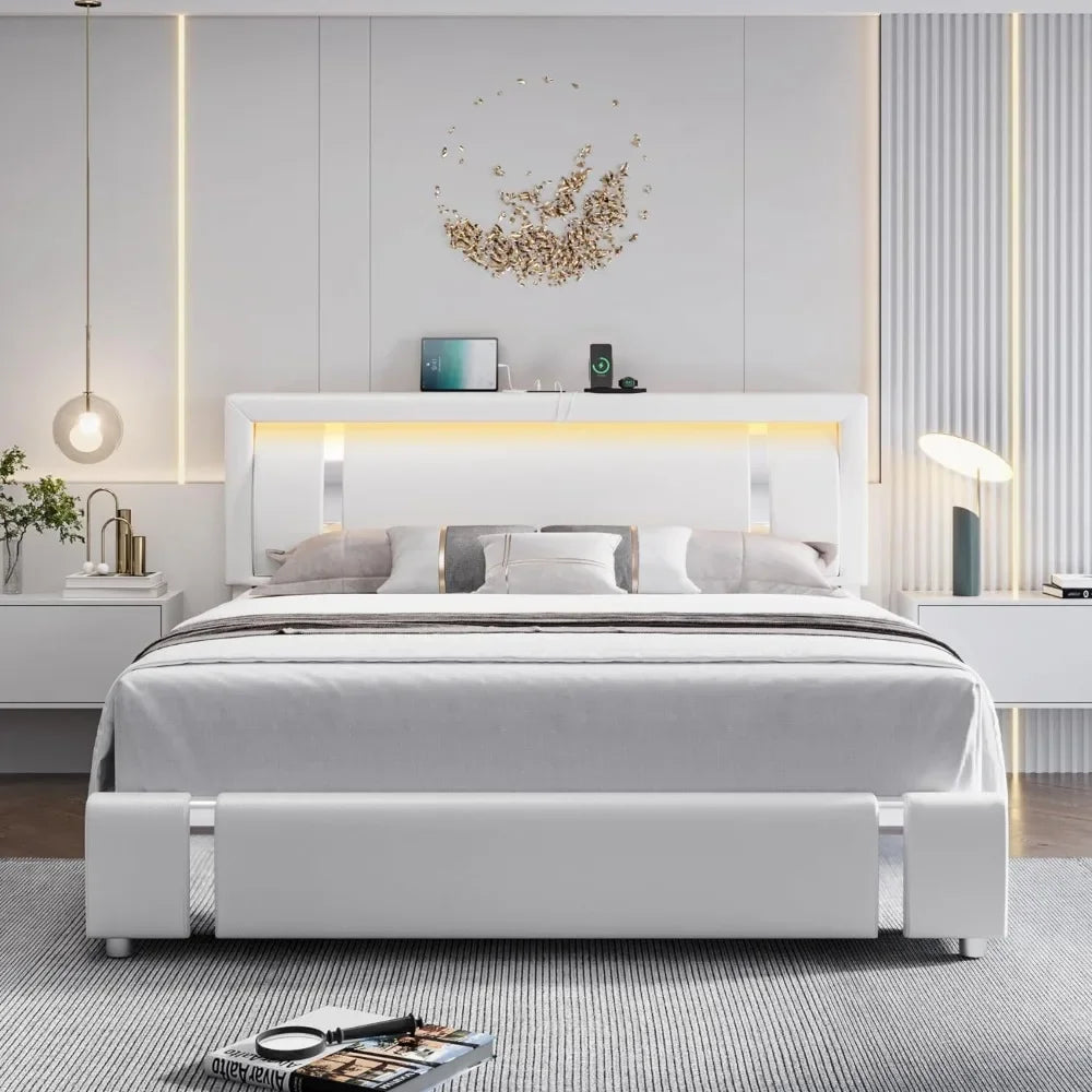 Modern Bed Frame with Smart LED Adjustable Headboard