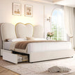 Modern Beige Bed Frame with Heart-Shaped Headboard and LED Lights