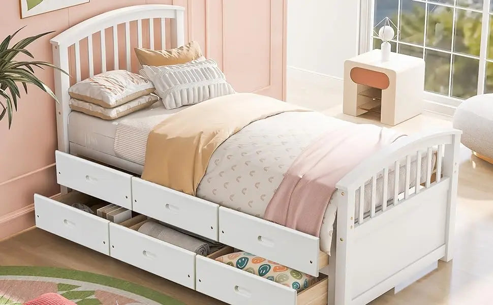 Modern Twin Bed Frame with 6 Drawers