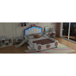 Full Size Seashell-Shaped Upholstered Bed Frame with LED Lights and Children's Slide - Pink & White