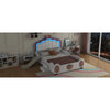 Full Size Seashell-Shaped Upholstered Bed Frame with LED Lights and Children's Slide - Pink & White