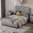 Modern  Velvet Platform Bed with Rivet Accents and Storage Space