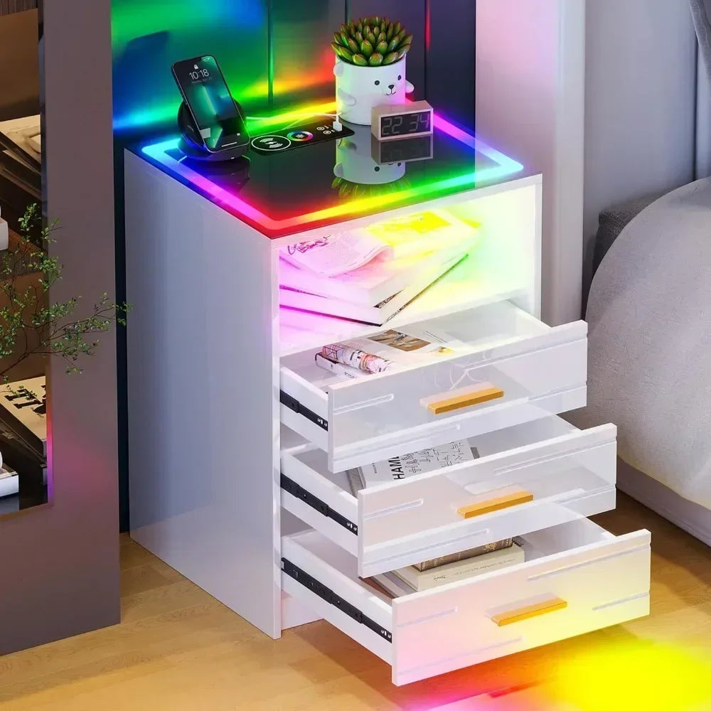 Smart Nightstand with LED Touch Screen and Wireless Charging