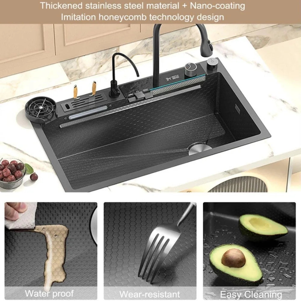 High-Class Modern Luxury Stainless Steel Kitchen Sink with Pull-Out Faucet