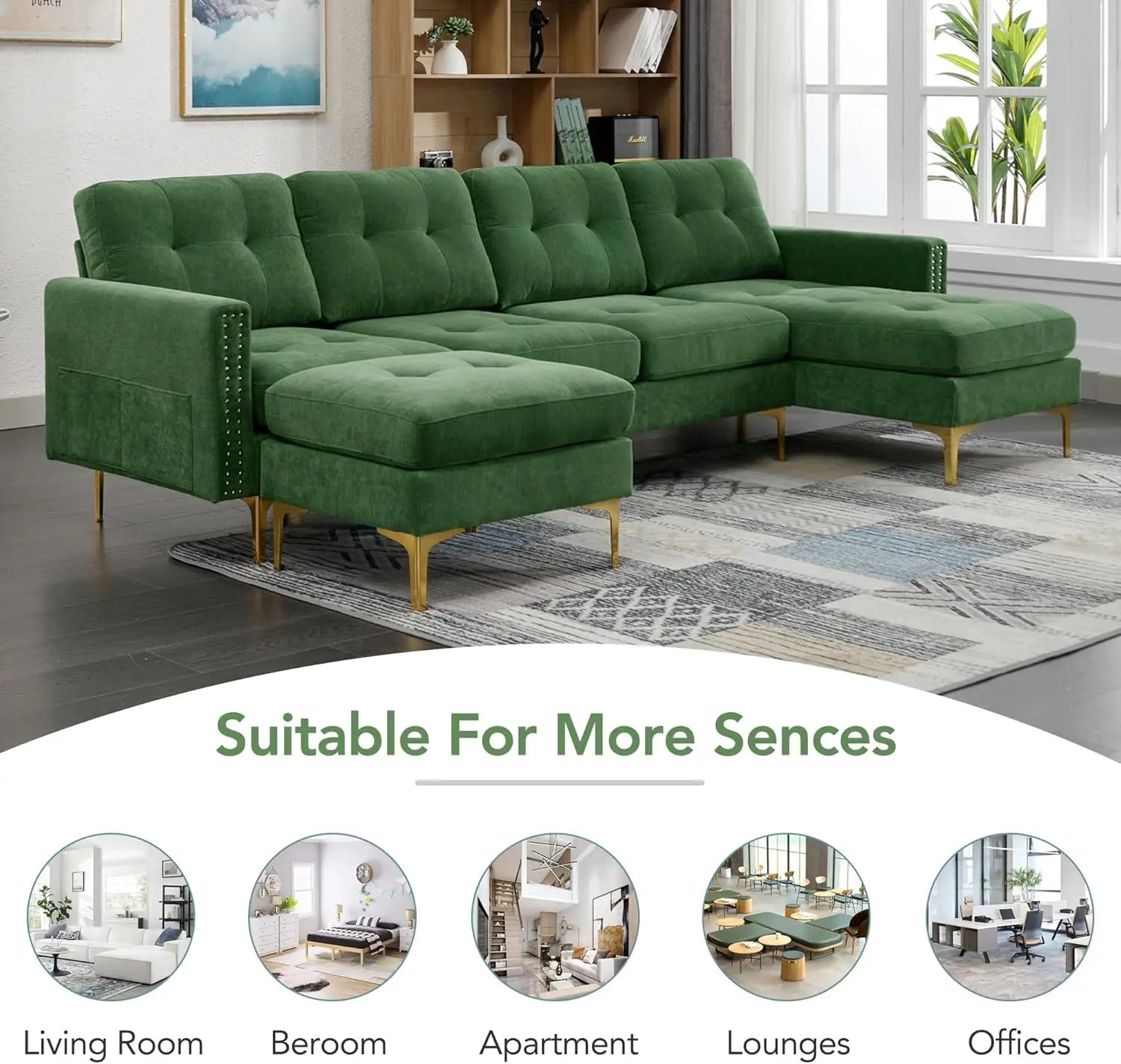 Elegant L-Shaped Velvet Sectional Sofa with Storage