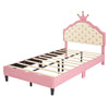 Dreamy Crown-Shaped Twin Bed with Velvet Upholstery - Pink