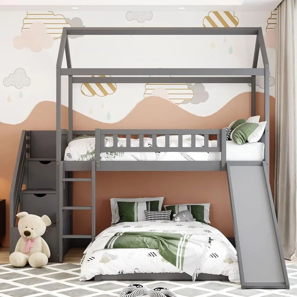 Unleash Imagination: House Bunk Bed - Slide, Storage Steps, and Whimsical Design