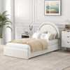 Luxurious Velvet Bed Frame with Round Headboard, Storage Drawers, and Integrated LED Lighting – Elegant and Functional Bedroom Upgrade