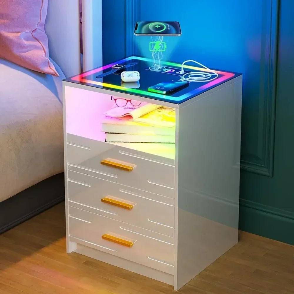 Smart Nightstand with LED Touch Screen and Wireless Charging