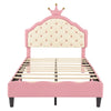 Dreamy Crown-Shaped Twin Bed with Velvet Upholstery - Pink