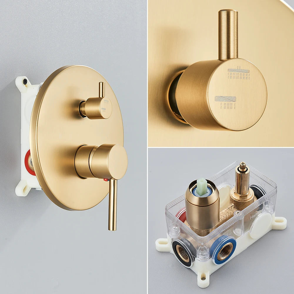 Brushed Gold Concealed Rainfall Shower Faucet