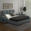 Luxurious Comfort and Entertainment: Queen Size Upholstered Platform Bed with Multimedia Nightstand and Storage Shelves