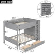 Modern Full over Full Bunk Bed with Storage Shelves and Drawers - Sleek Grey Finish