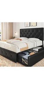 Queen Upholstered Platform Bed with Wing Design